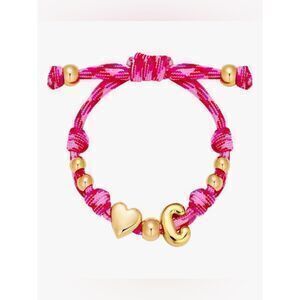 NEW?14K Gold-Plated Knotty Bubble Letter Initial Heart Bracelet